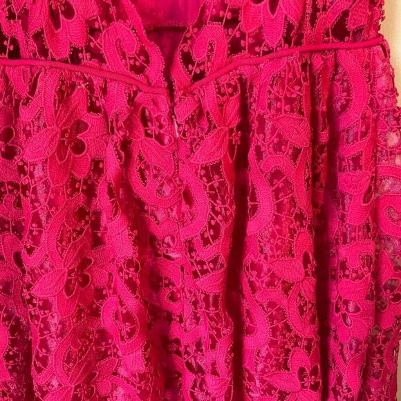 Saylor Hot Pink Lace Backless Mini Bubble Skirt Dress, M Pockets! - Picture 14 of 16